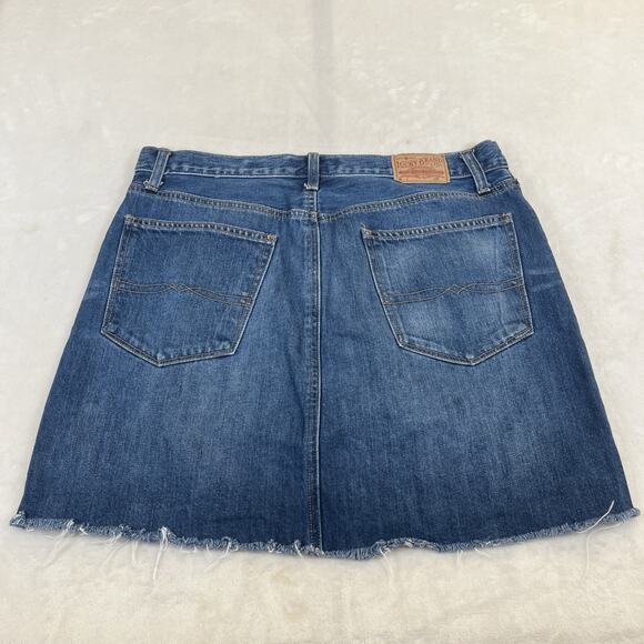 Lucky Brand Jeans Mini Skirt Womens 10/30 Blue Denim Raw Hem Distressed Festival - Picture 7 of 9